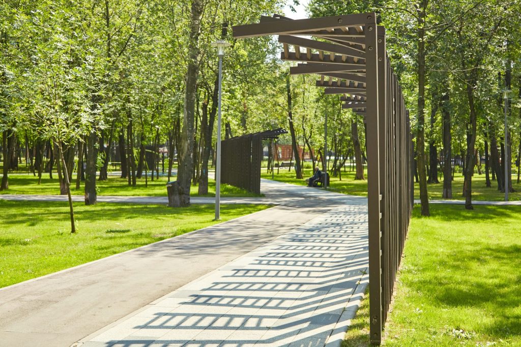 a swing set in a park